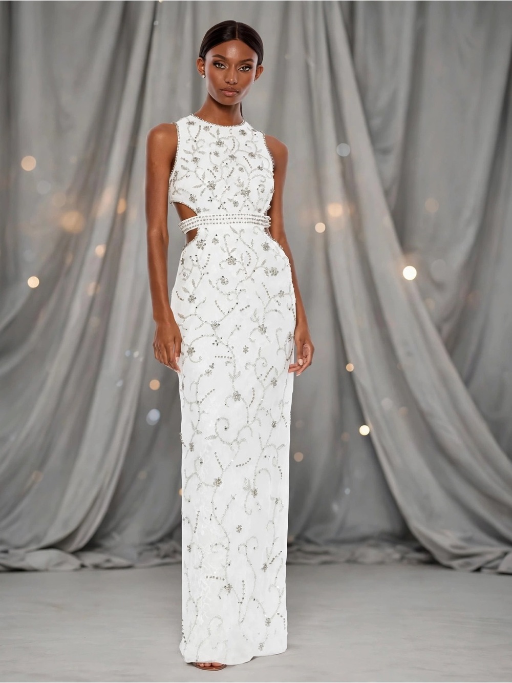 Mac Duggal 10873 High Neck Sleeveless Prom Dress White size 4 NWT rhinestones